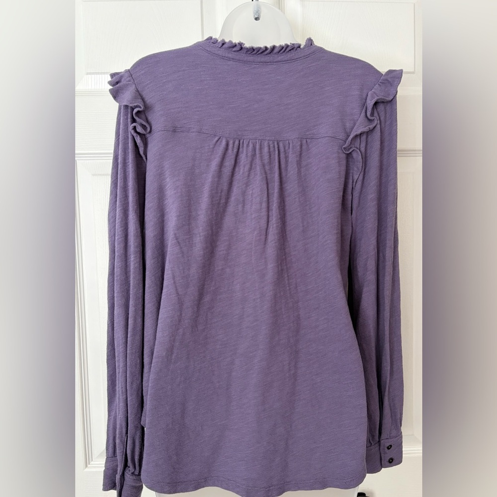 Pilcro Women’s Top Shirt Ruffled Henley Long Sleeve blouse cotton purple Medium - Picture 8 of 16